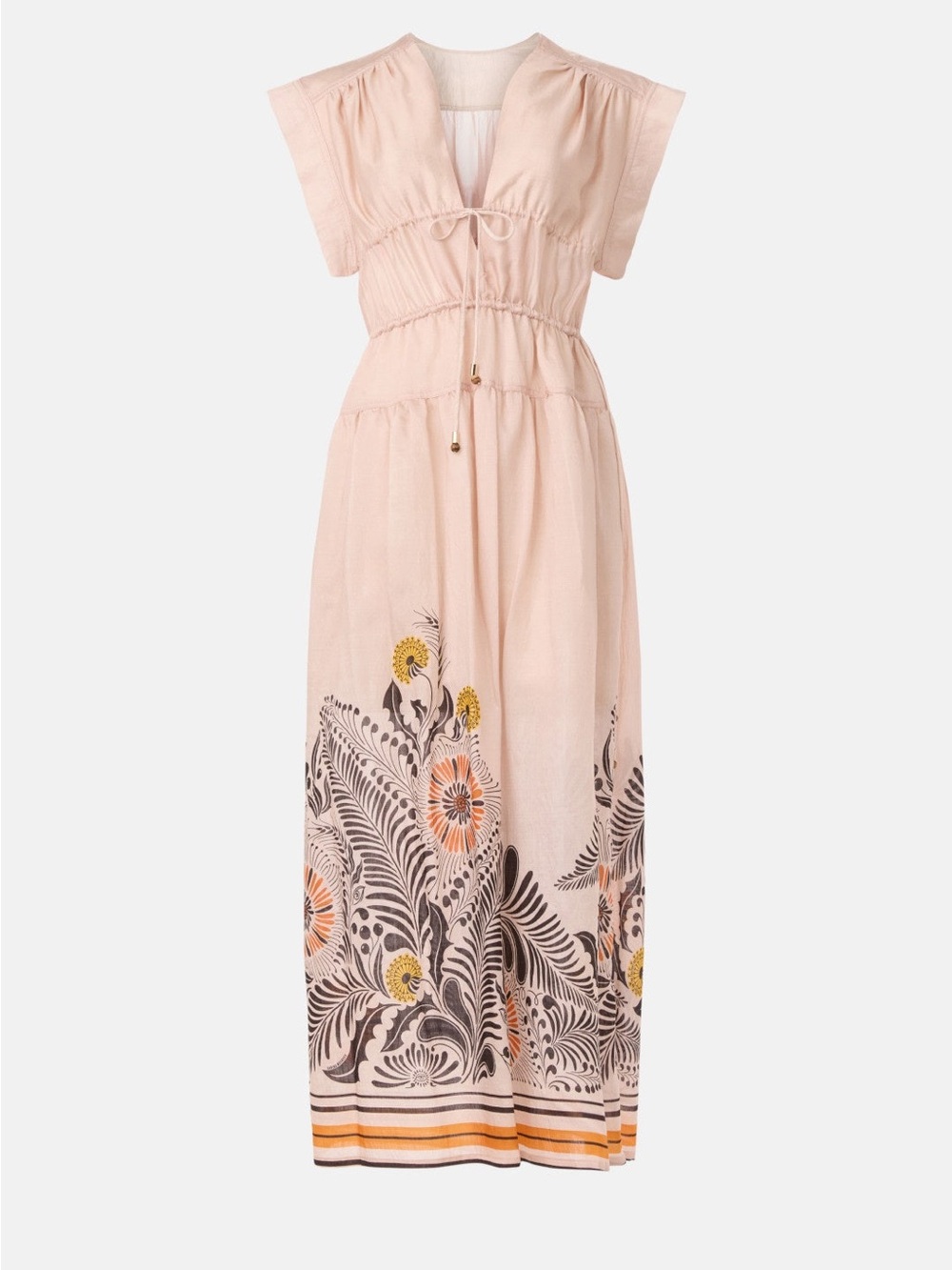 Sleeveless Blush Floral Border Midi Dress - Picture 5 of 8